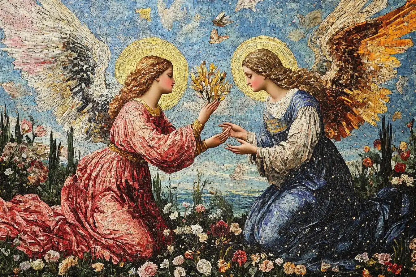 Prismatic Pointillism Annunciation Midjourney提示词