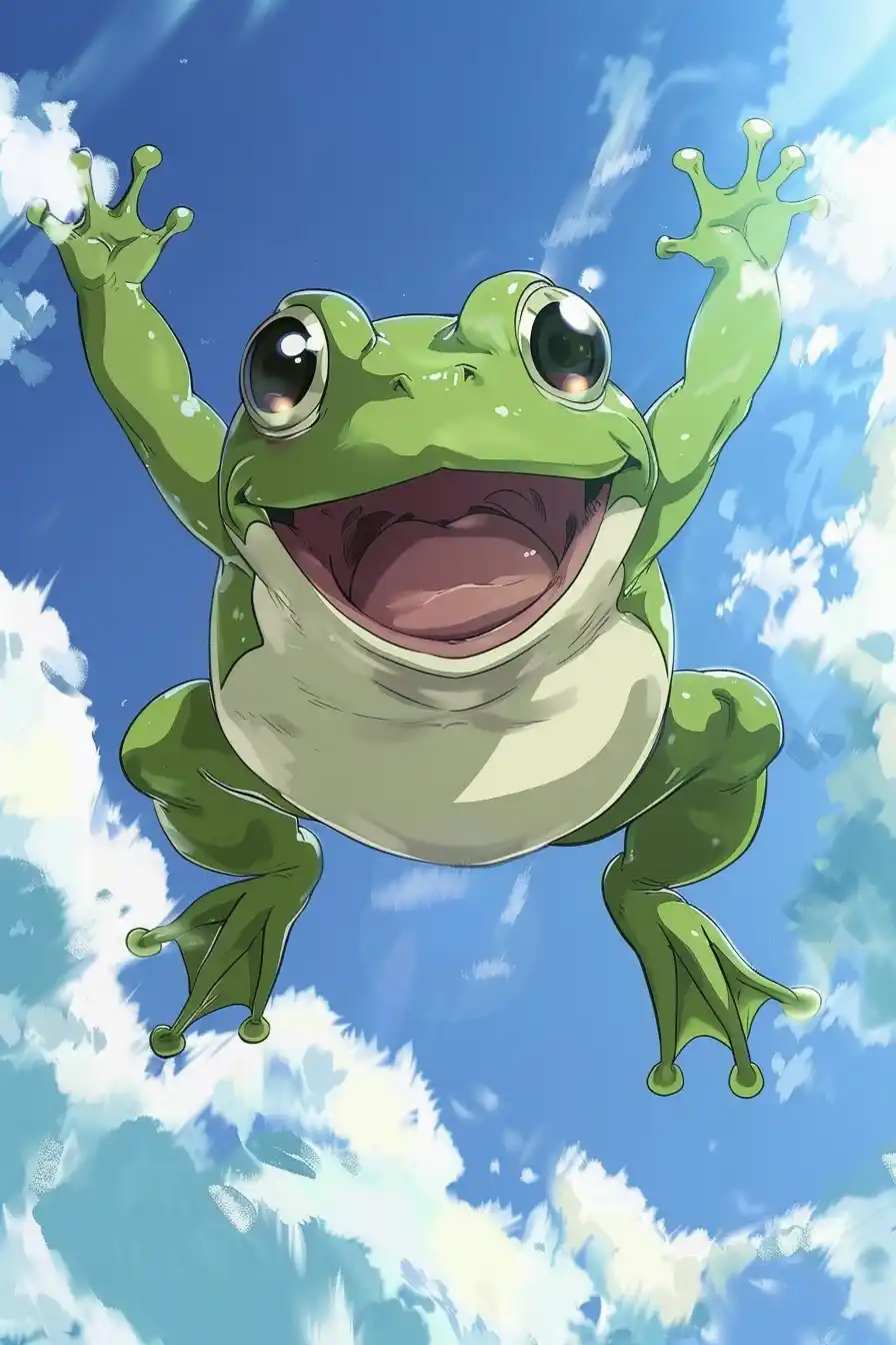 Kawaii Frog in Sky Midjourney提示词