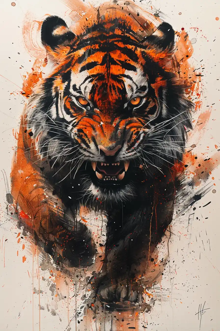 Ink Tiger Stalking – AR 23 – Stylize 750 Midjourney提示词