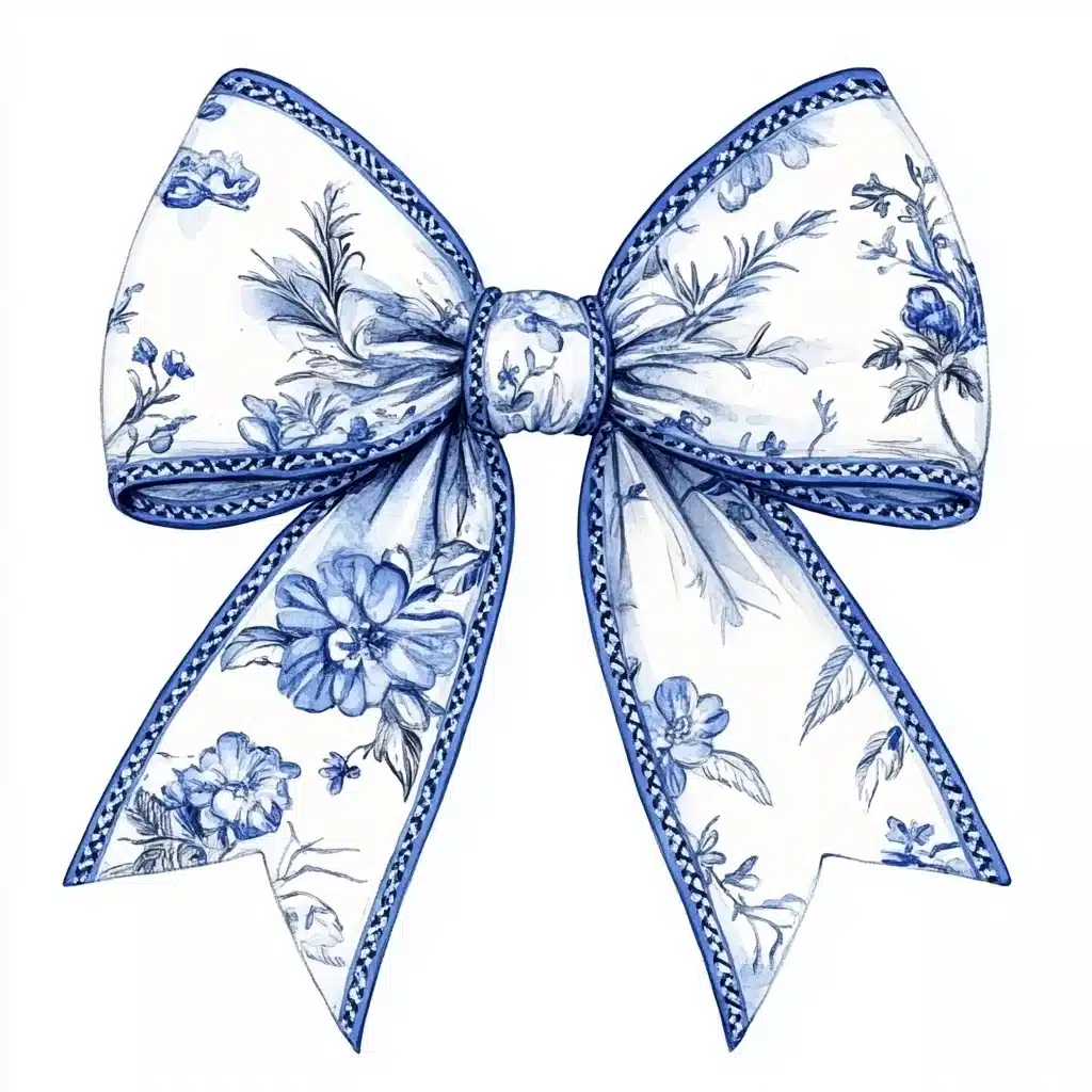 Watercolor Bow with Chinoiserie Print Midjourney提示词