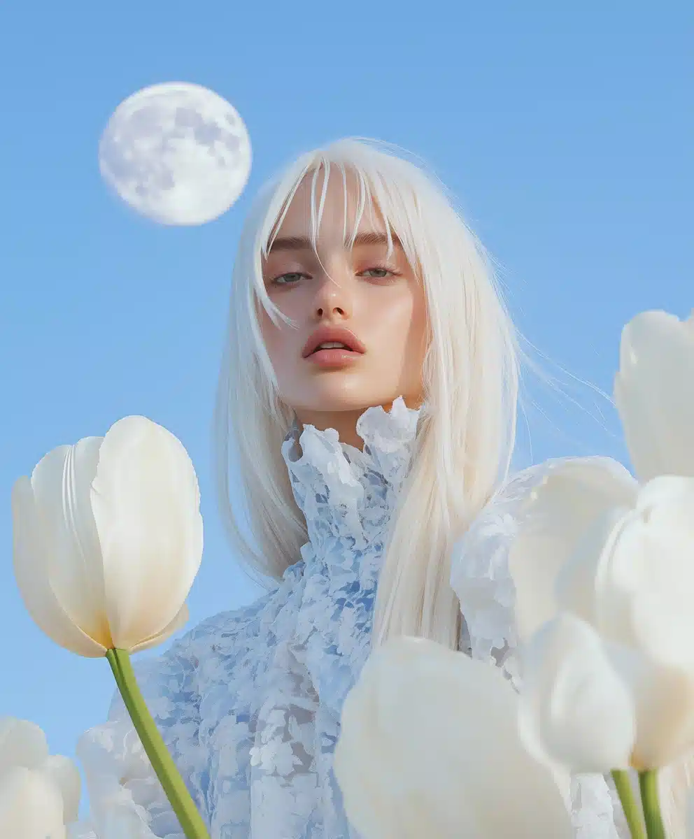 Cinematic Girl Among Tulips Midjourney提示词