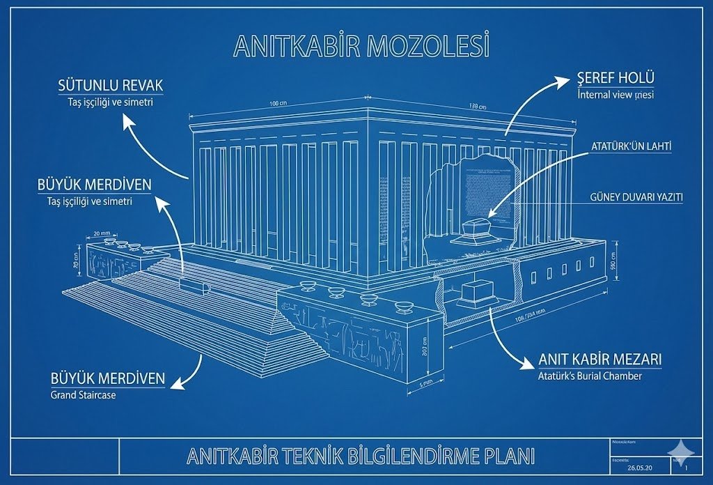 Anıtkabir Mausoleum Technical Blueprint & Architectural Plan Nano Banana提示词