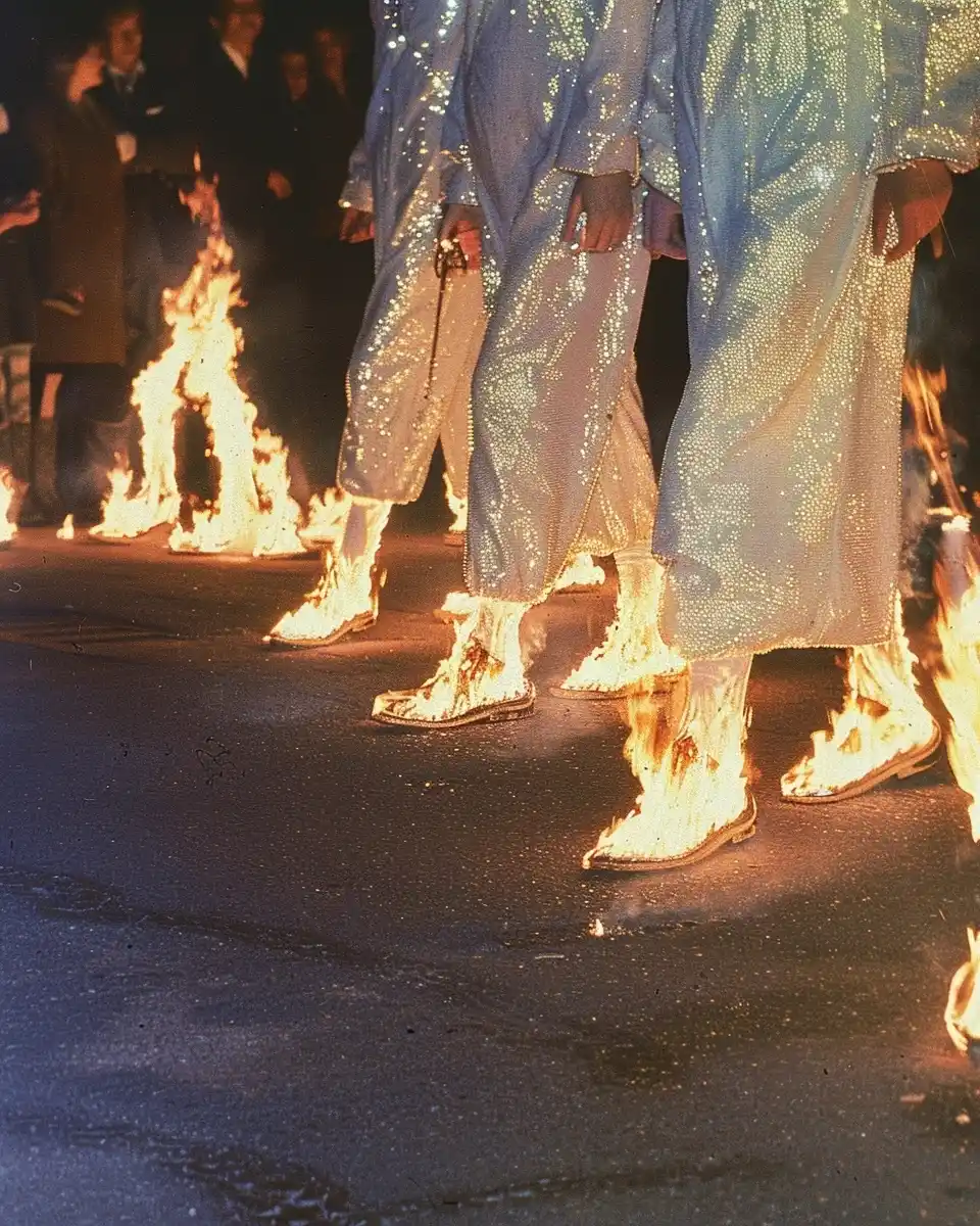 Chaotic Firewalking Scene Midjourney提示词