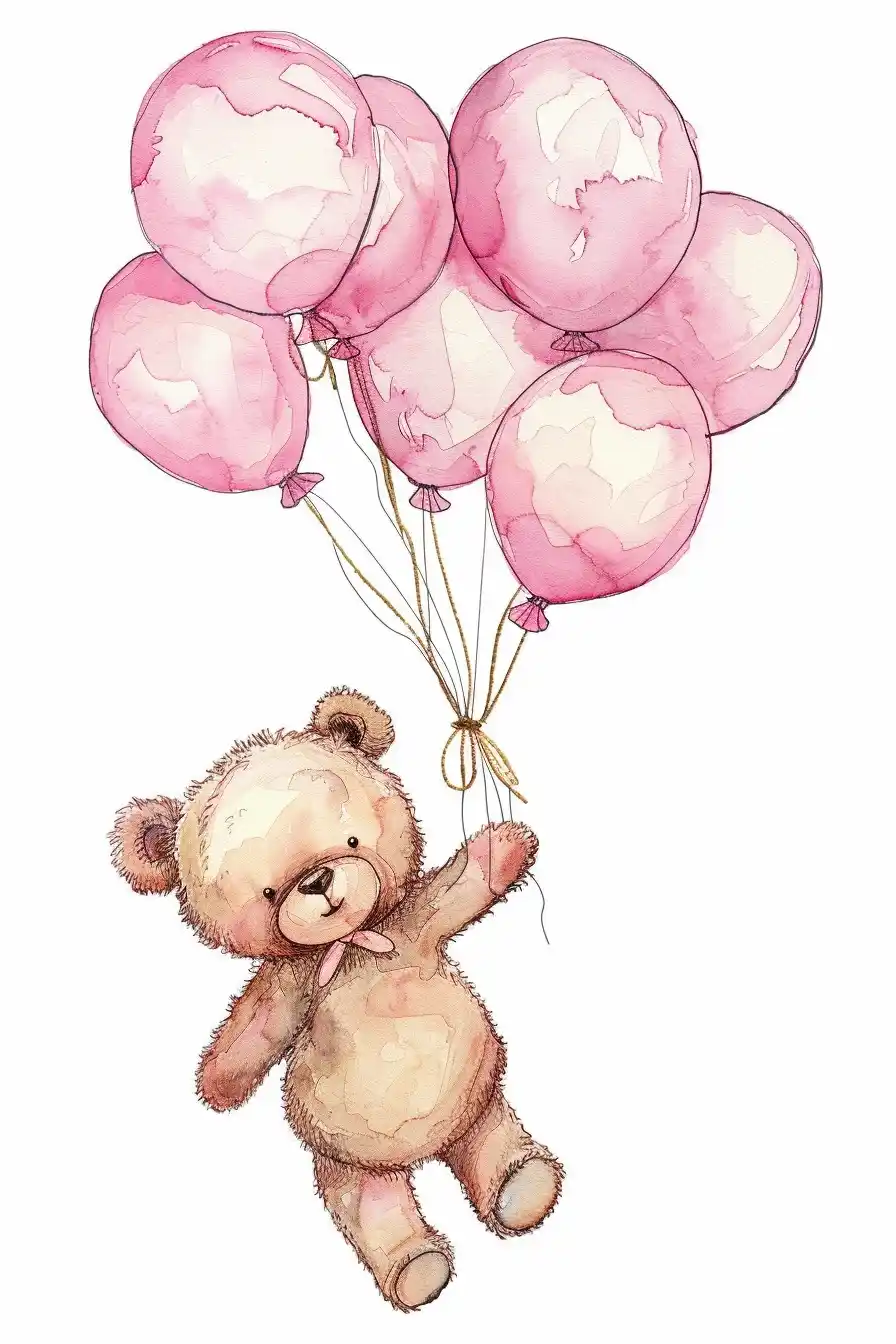 Watercolor Teddy Balloons Clipart Midjourney提示词