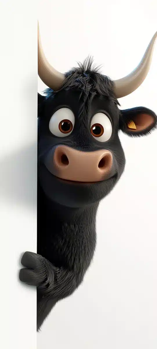 3D Pixar Cow Wall Poking Midjourney提示词