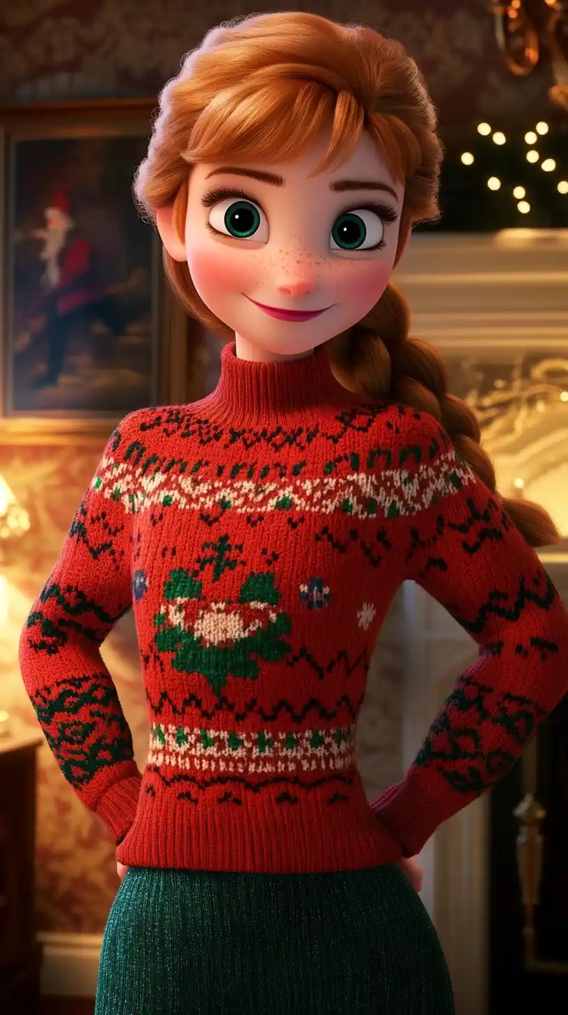 Anna in Christmas Sweater Portrait Midjourney提示词