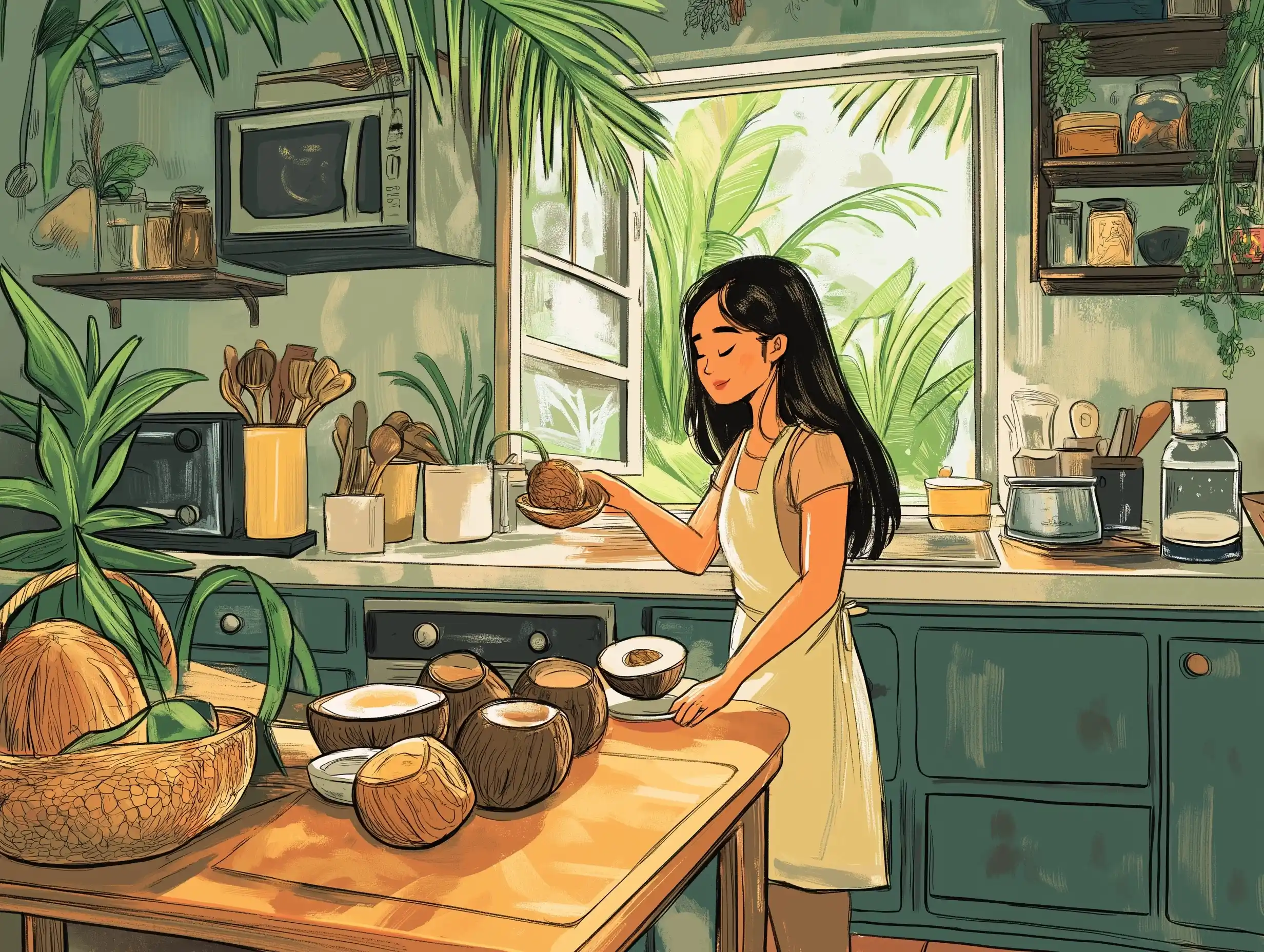 Cartoon Kitchen with Tropical Elements Midjourney提示词