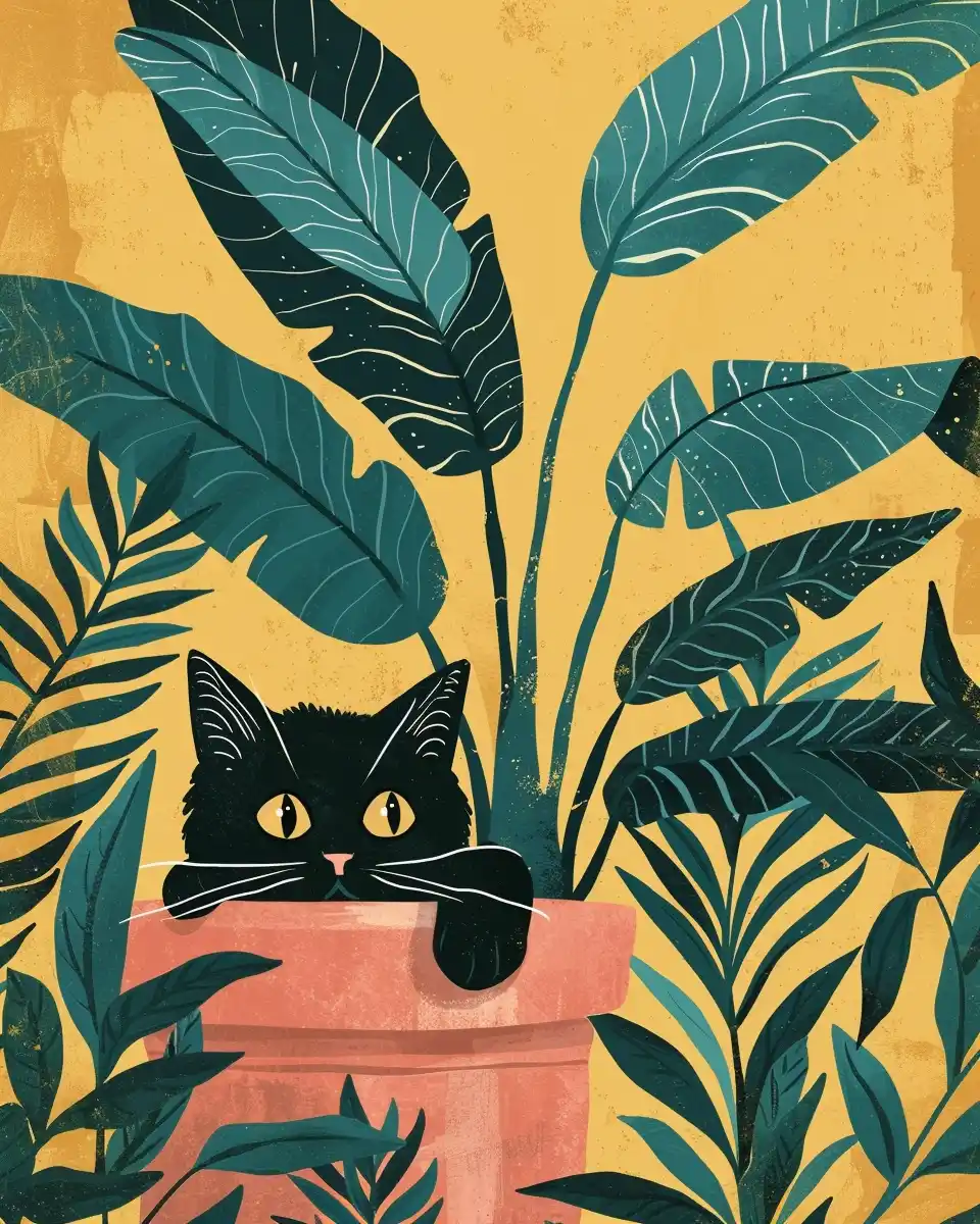 Cute Cat in Pink Pot Midjourney提示词
