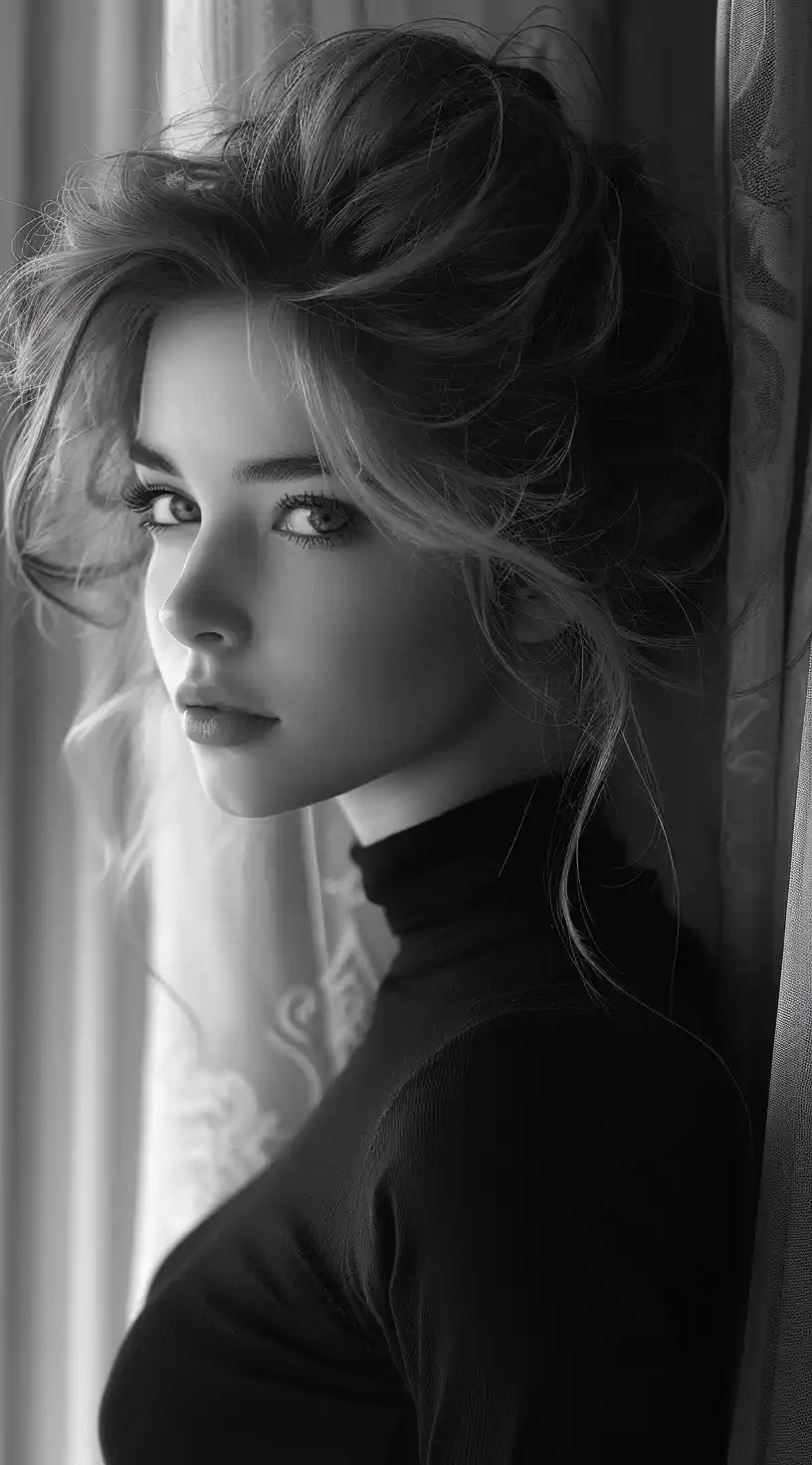 Monochrome Window Gaze Midjourney提示词
