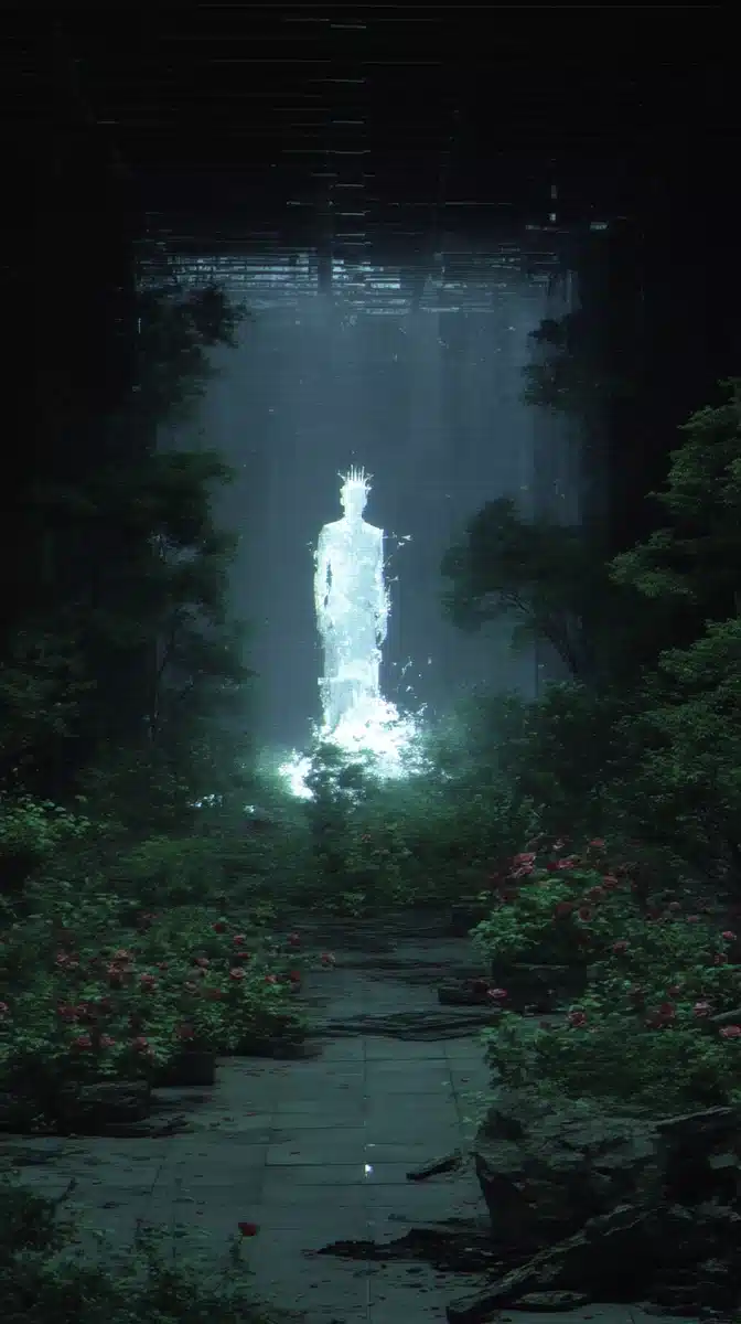 Glitch Avatar in Garden Midjourney提示词