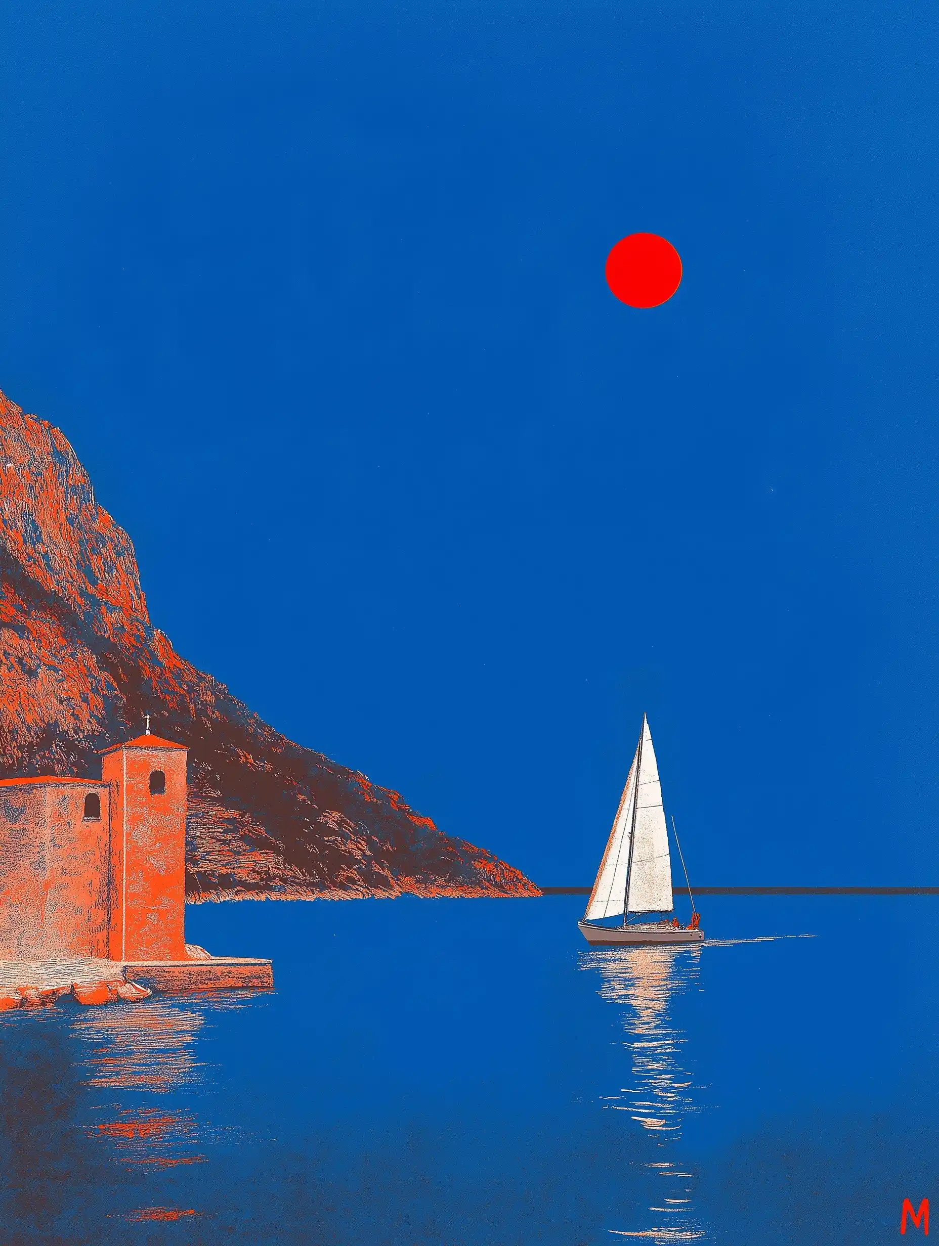 Minimalist 1980s Travel Poster Midjourney提示词