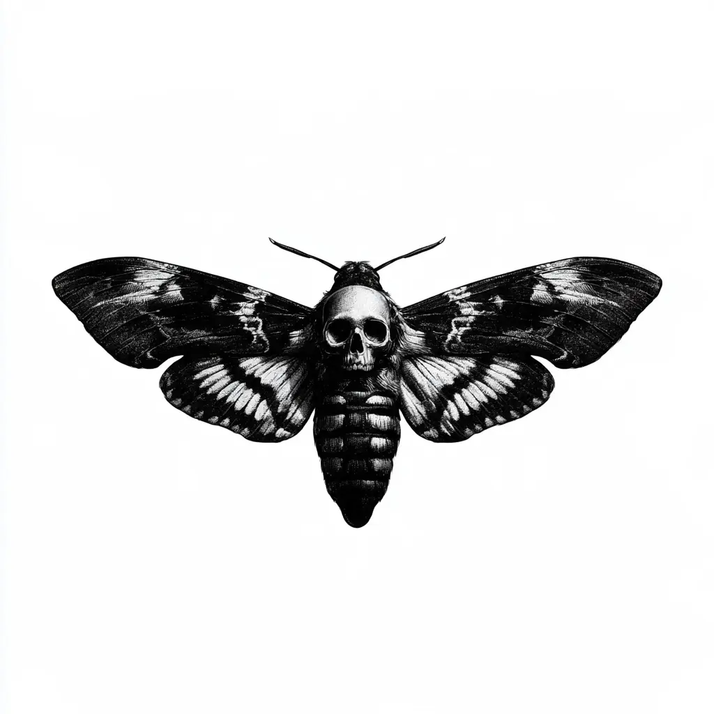 Graphic Deaths Head Moth Midjourney提示词