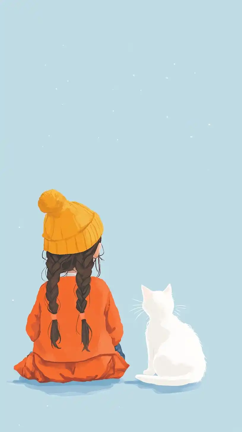 Minimalist Girl with Cat Midjourney提示词