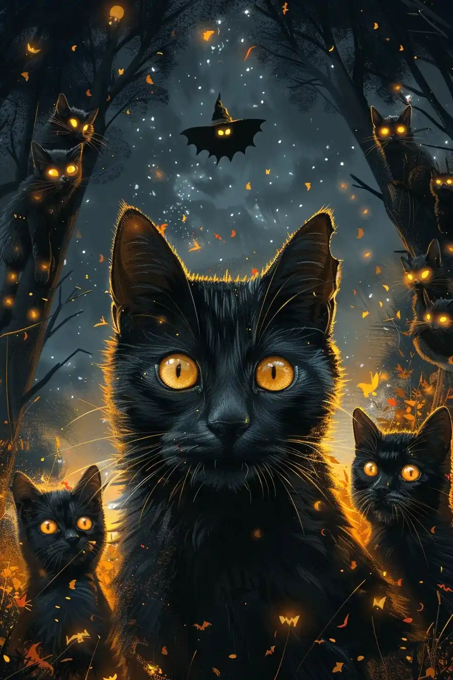 Glowing Eyes Halloween Night Midjourney提示词