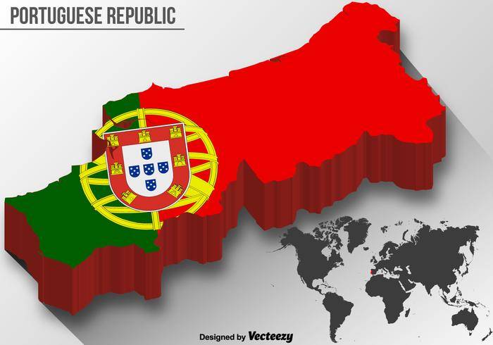 矢量3D葡萄牙地图与国旗