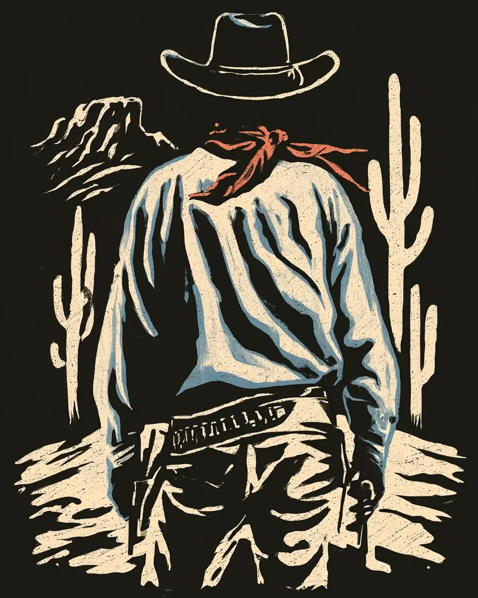 Screen Print Settler Desert Midjourney提示词