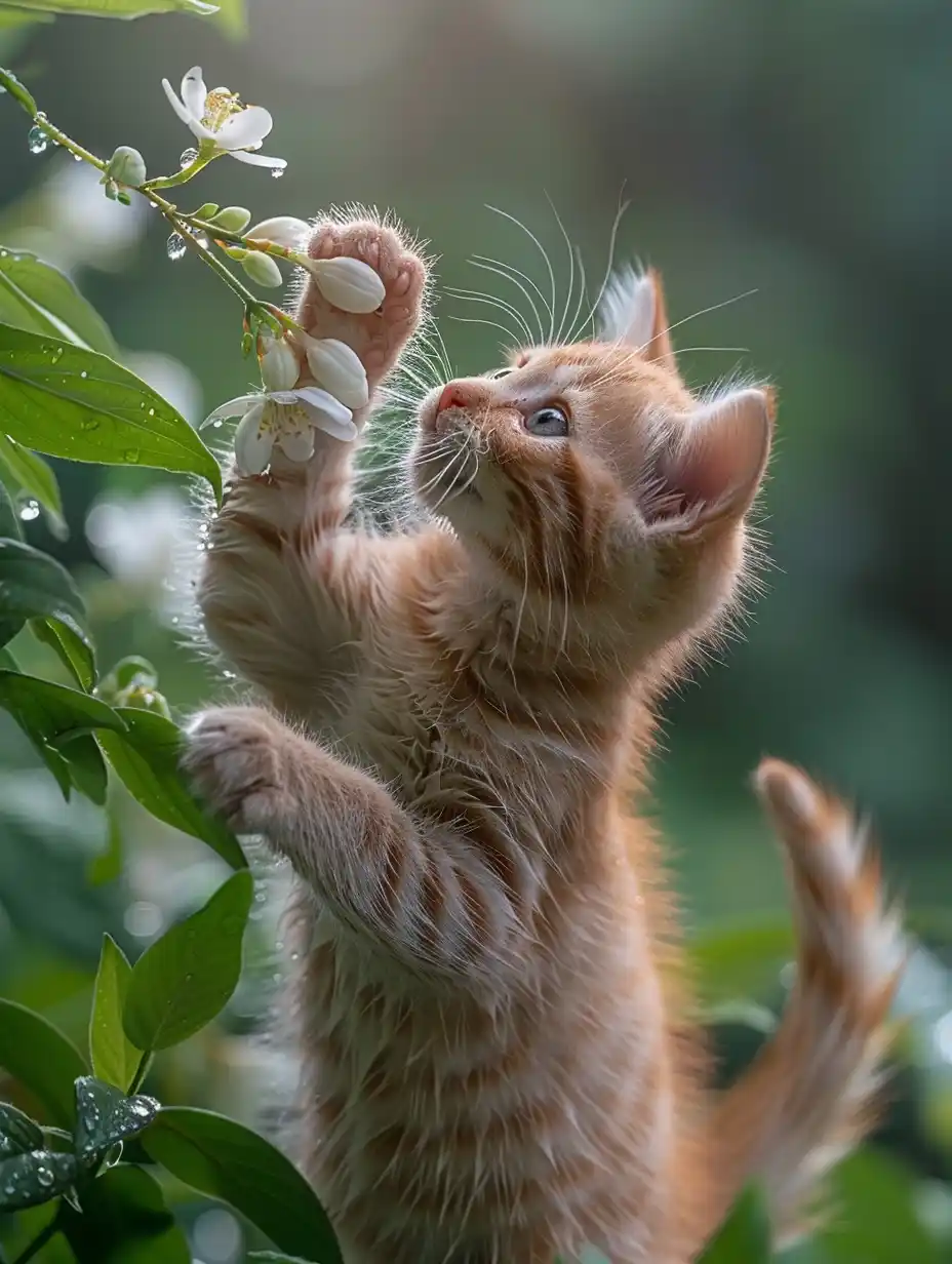 Delicate Kitten and Flower Midjourney提示词