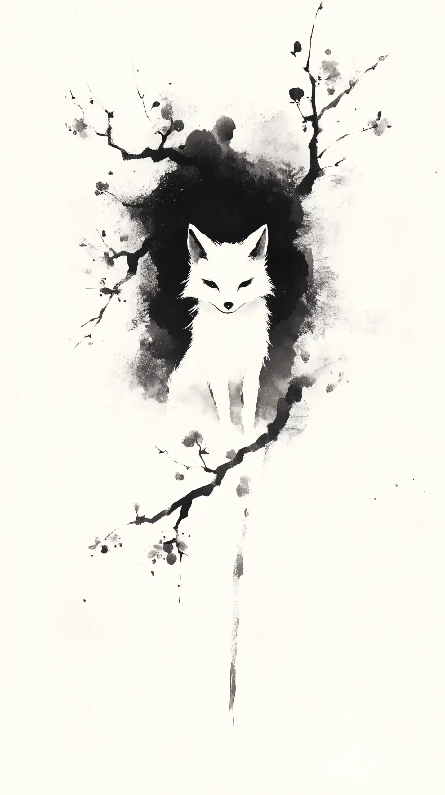 Ink Wash Fox Blossoms Midjourney提示词