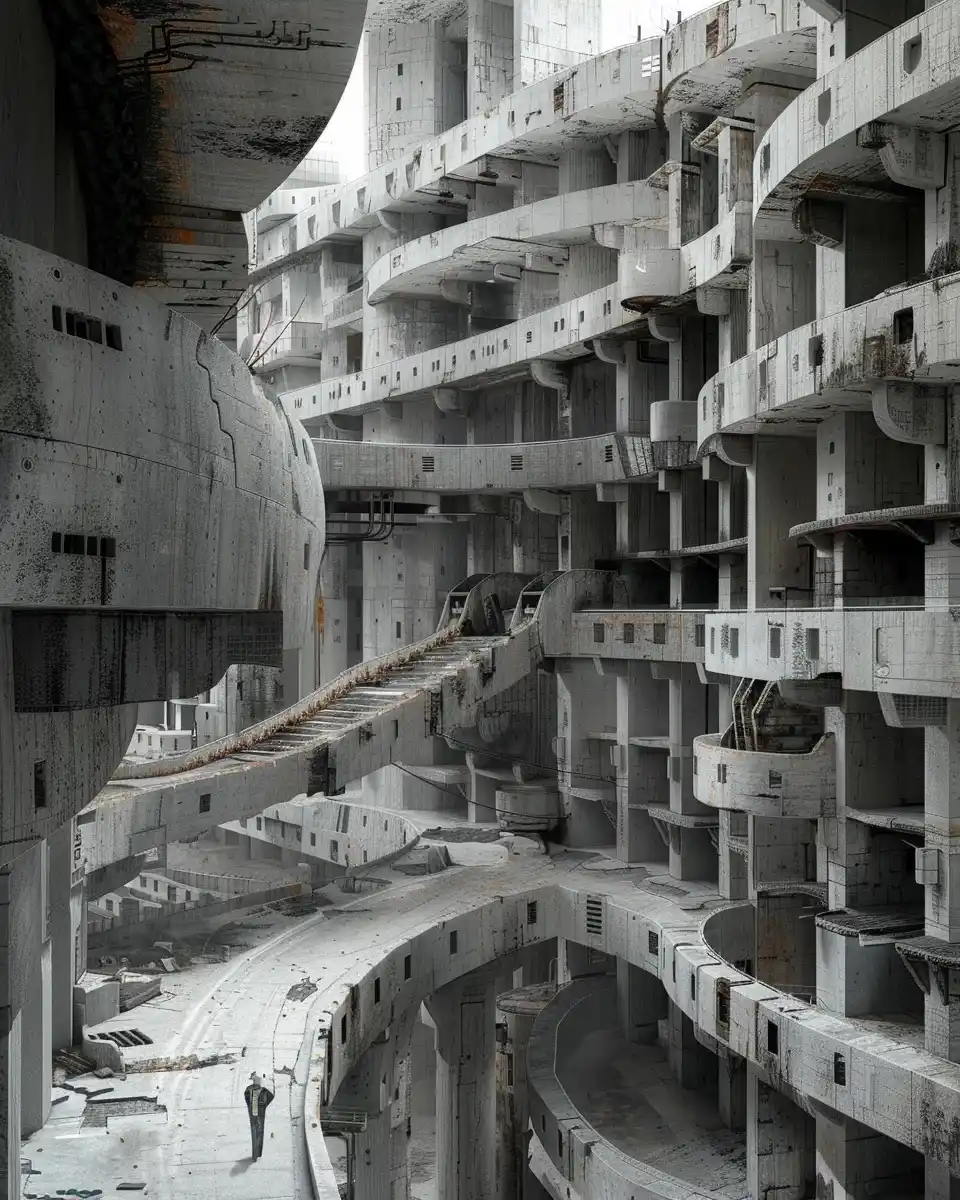Brutalist Monolith City Midjourney提示词