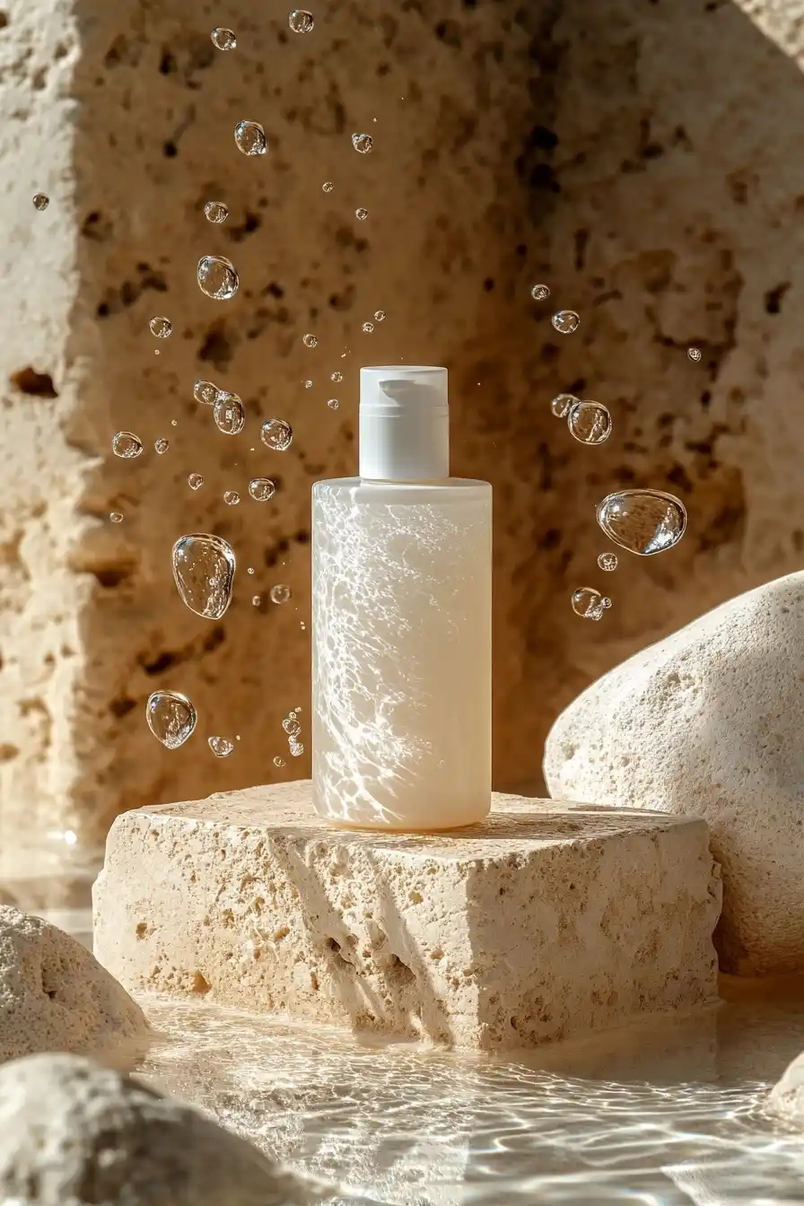 Photorealistic Lotion on Stone Midjourney提示词