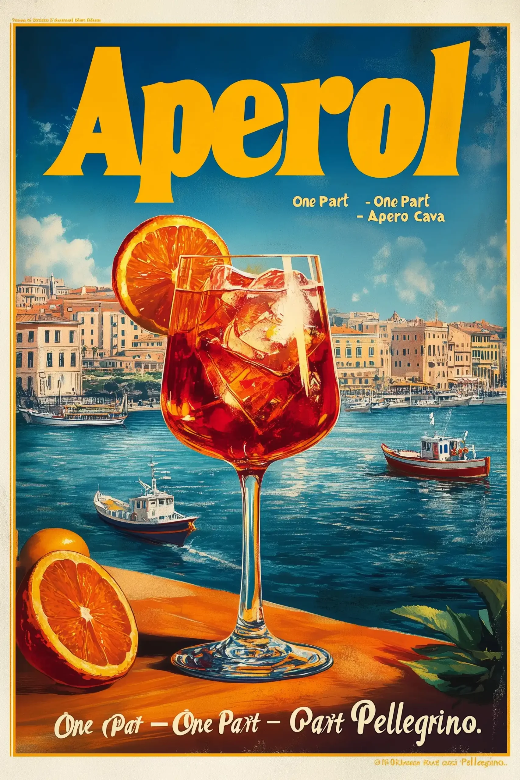 Vintage Aperol Coastal Poster Midjourney提示词