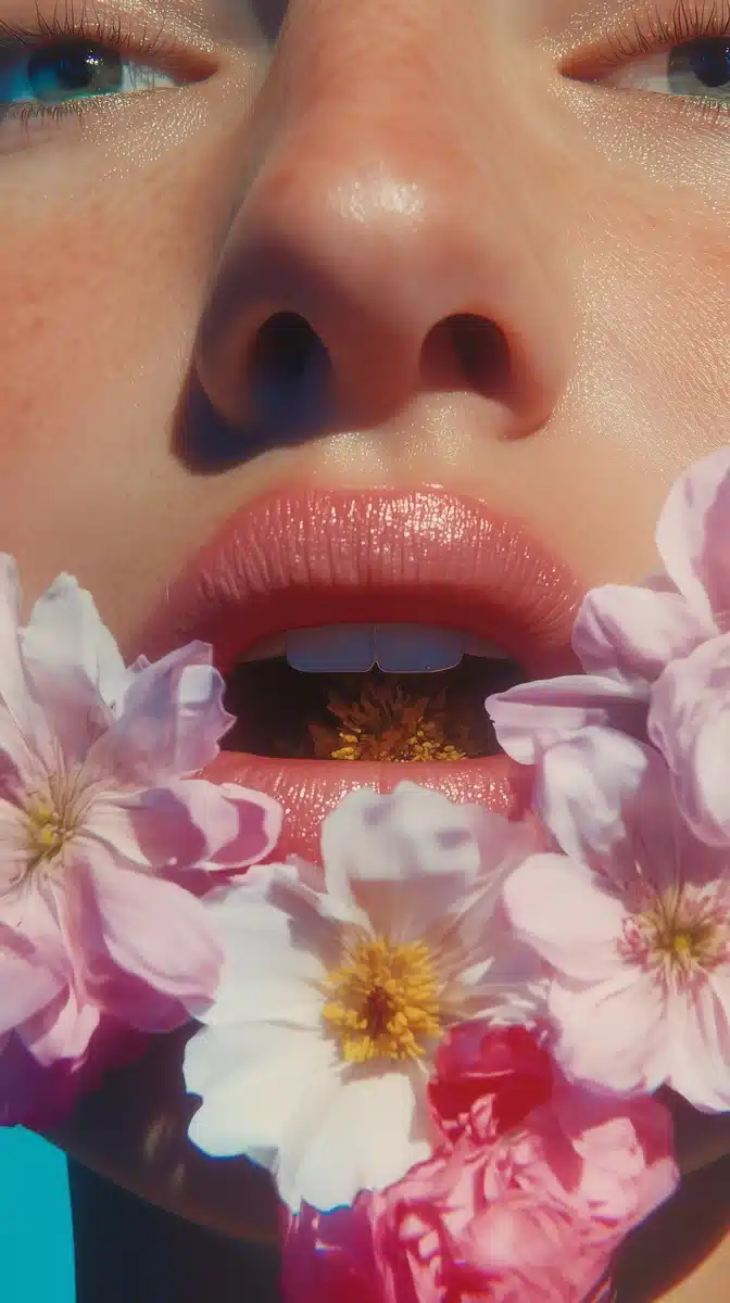 Surreal Floral Lips Portrait Midjourney提示词