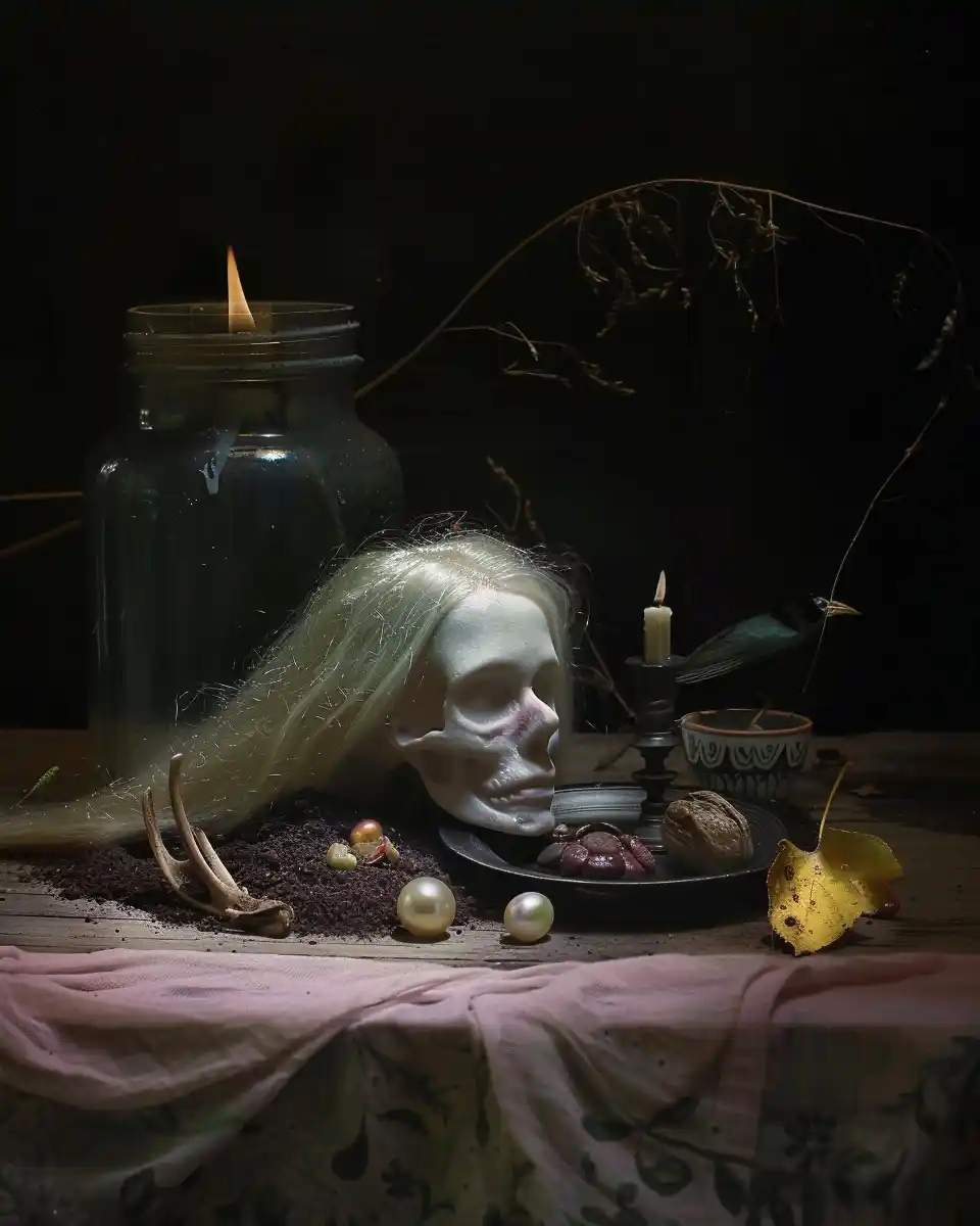 Realistic Albino Girl Still Life Midjourney提示词