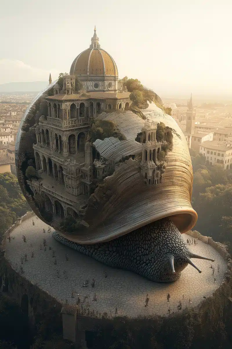 Surreal Snail with Baroque House Midjourney提示词