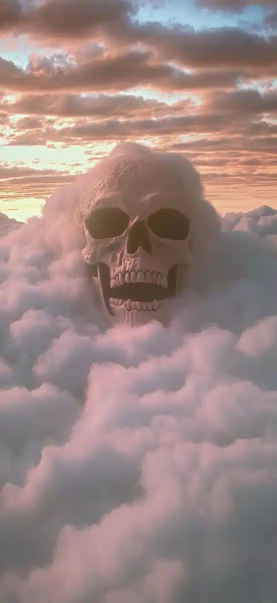 Skull Erupting from Clouds Midjourney提示词
