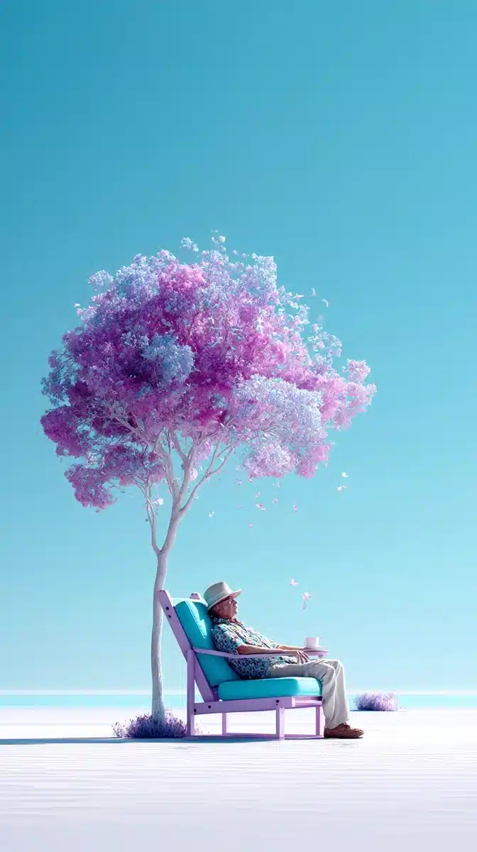 3D Minimalist Nap Under Tree Midjourney提示词