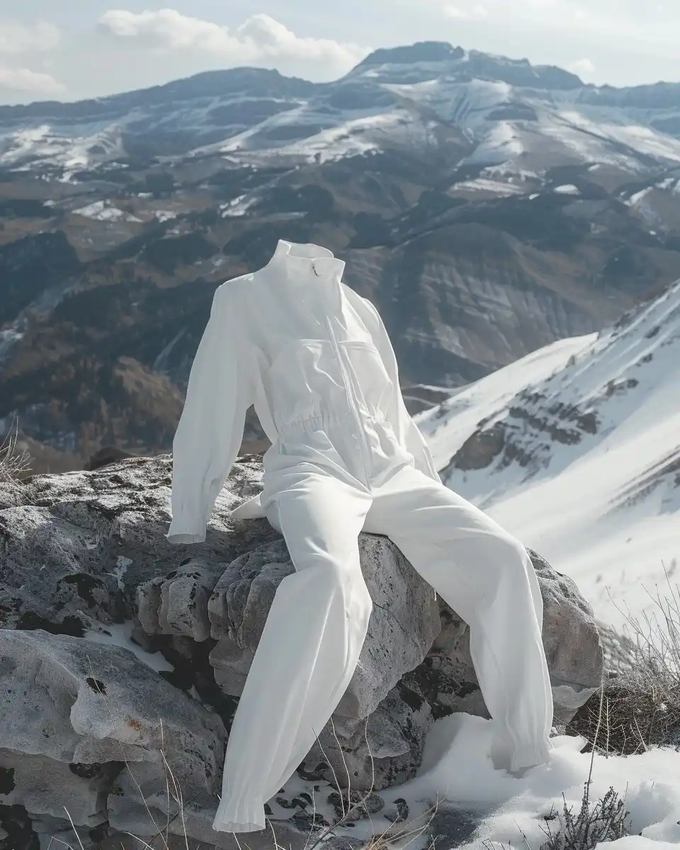 Winter Mountains with Jumpsuit Midjourney提示词