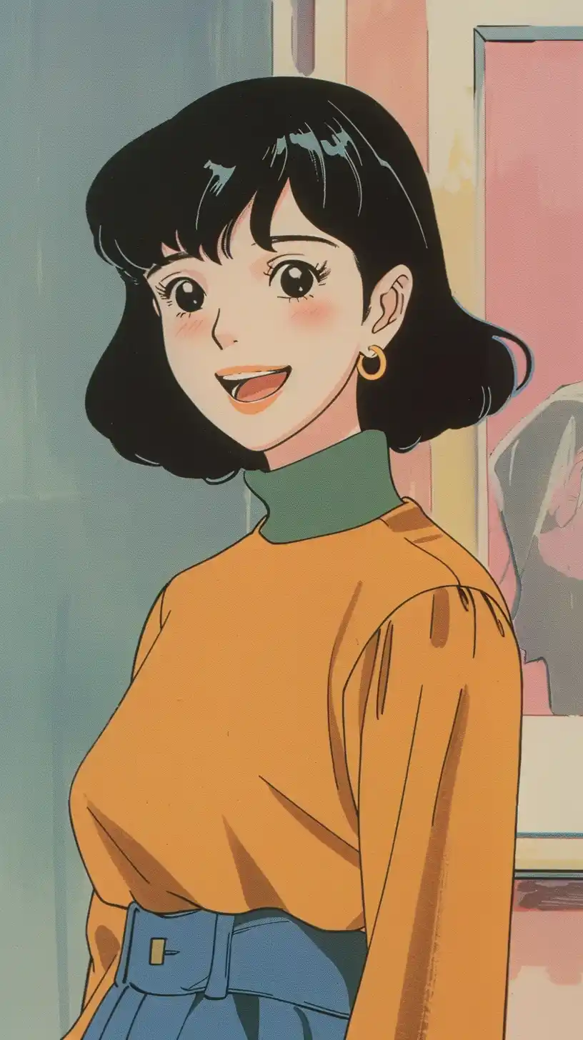 Retro Anime Girl Portrait Midjourney提示词