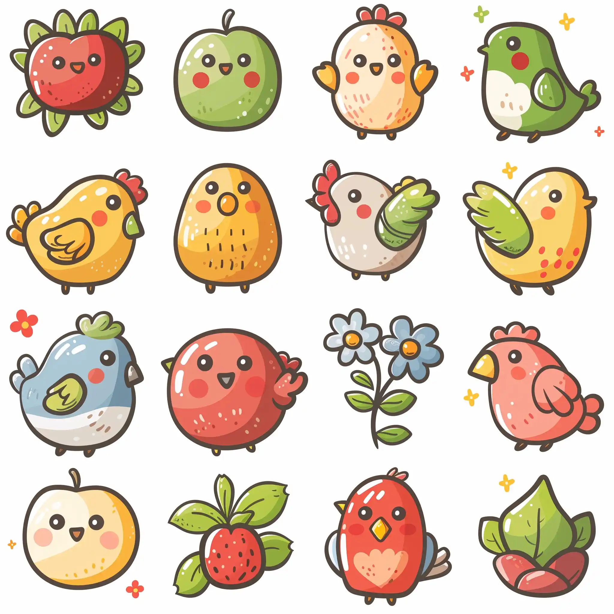 Kawaii Doodle Icons Midjourney提示词