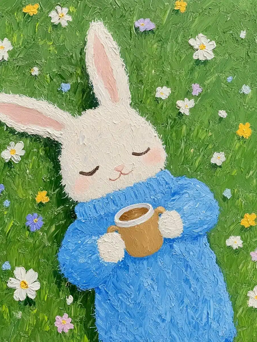 Impressionist Bunny in Sweater Midjourney提示词