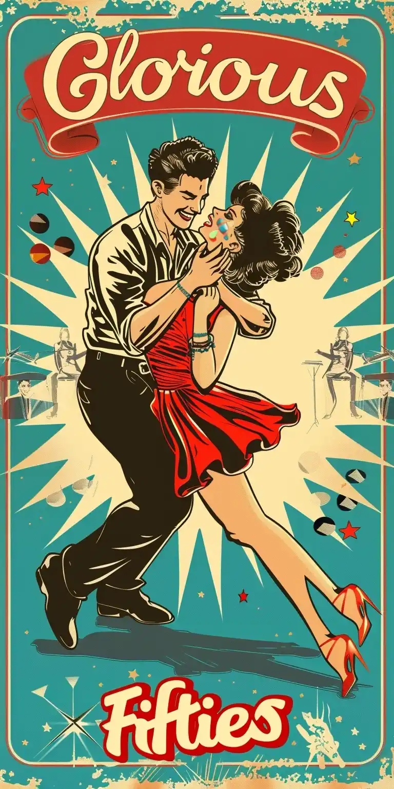 1950s Dance Poster Dynamic RocknRoll Midjourney提示词