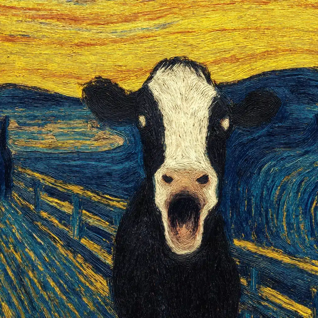 Cow in Scream Style Midjourney提示词