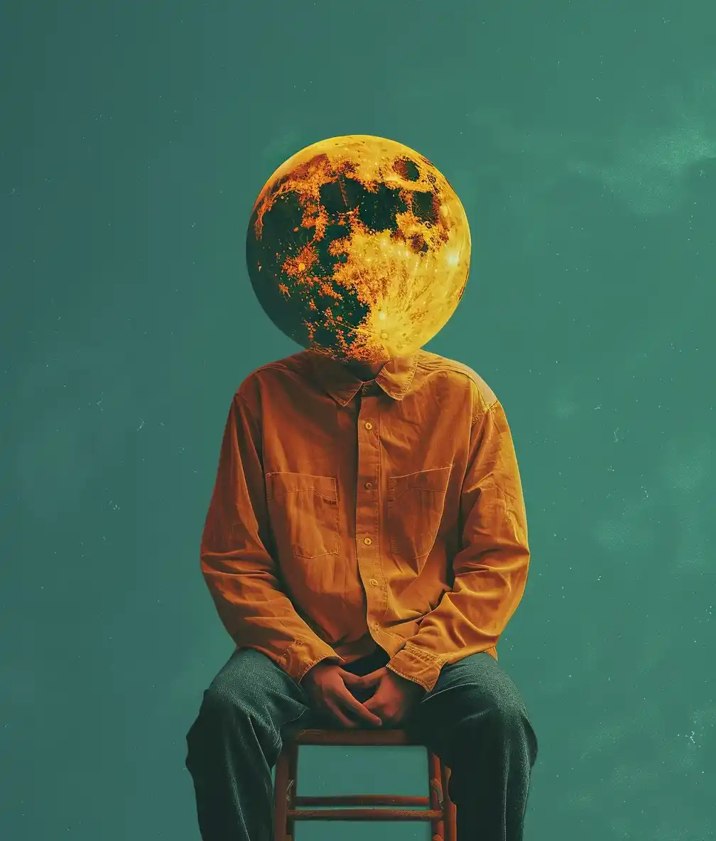 Moon-Headed Man Digital Fluxus Midjourney提示词