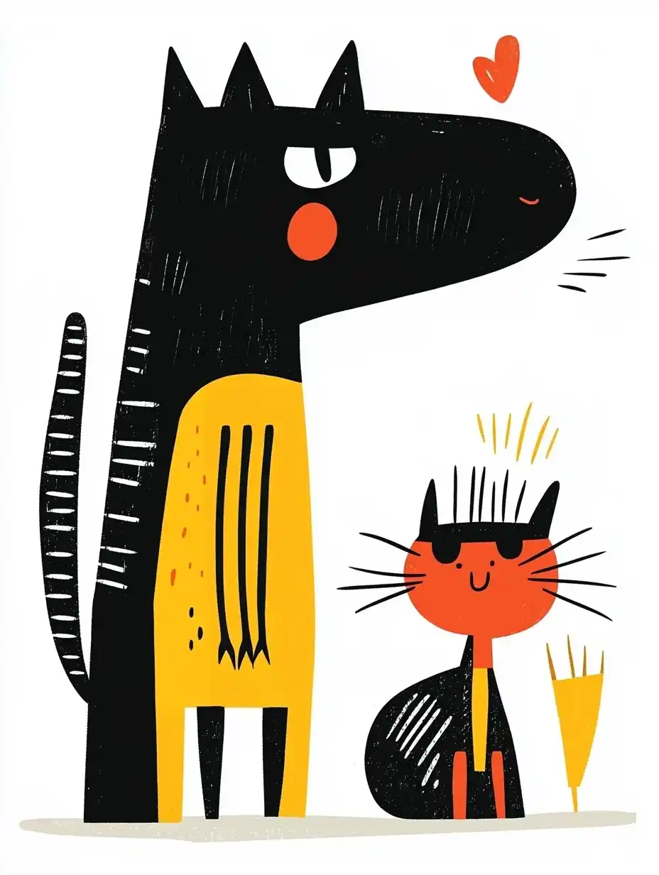 Doodle Dinosaur and Cat Midjourney提示词