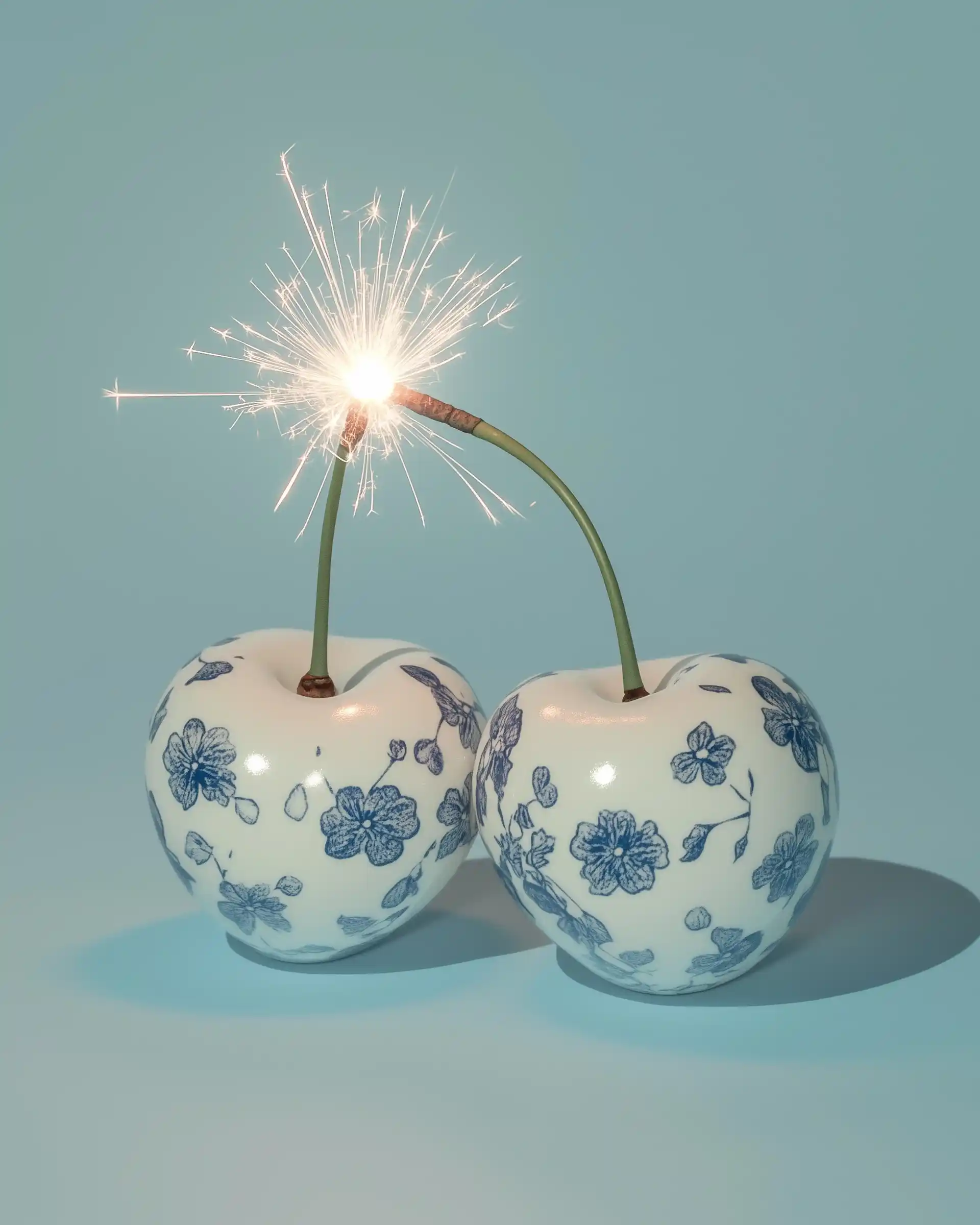Cherries with Floral Patterns Midjourney提示词