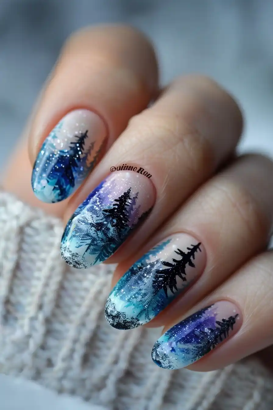 Dynamic Mountain Nail Art Midjourney提示词