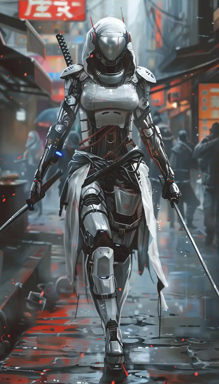 Cyber Samurai Warrior Duo Midjourney提示词