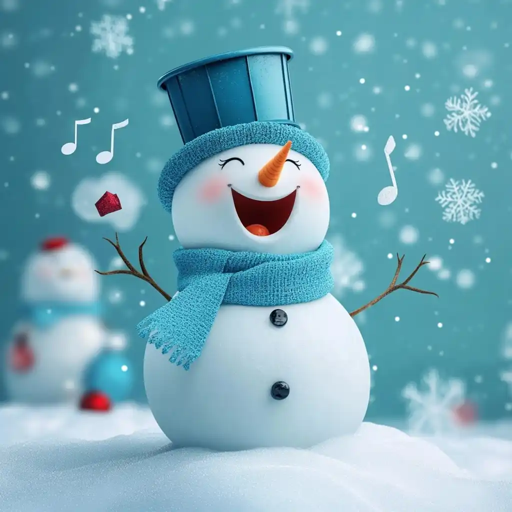 Snowman Singing in Blue Midjourney提示词