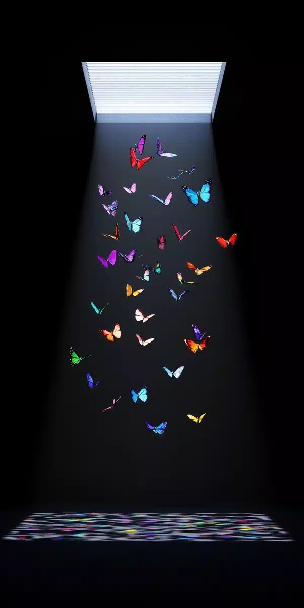 Colorful Butterflies Under Skylight Midjourney提示词