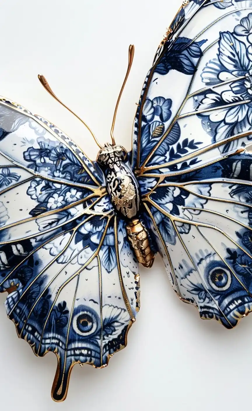 Delft Blue Butterfly Poster Midjourney提示词