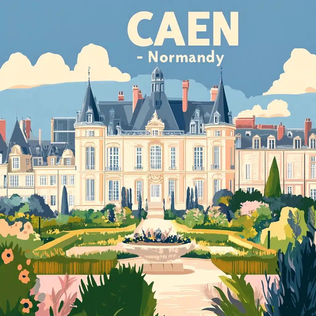 Minimalist Travel Poster Palace de Longueill Midjourney提示词