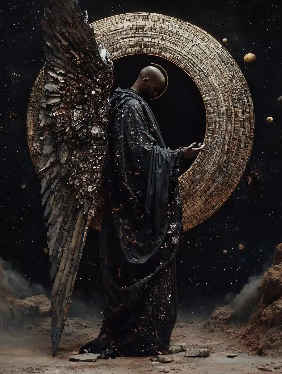 Surreal Geometric Angel Ascension Midjourney提示词