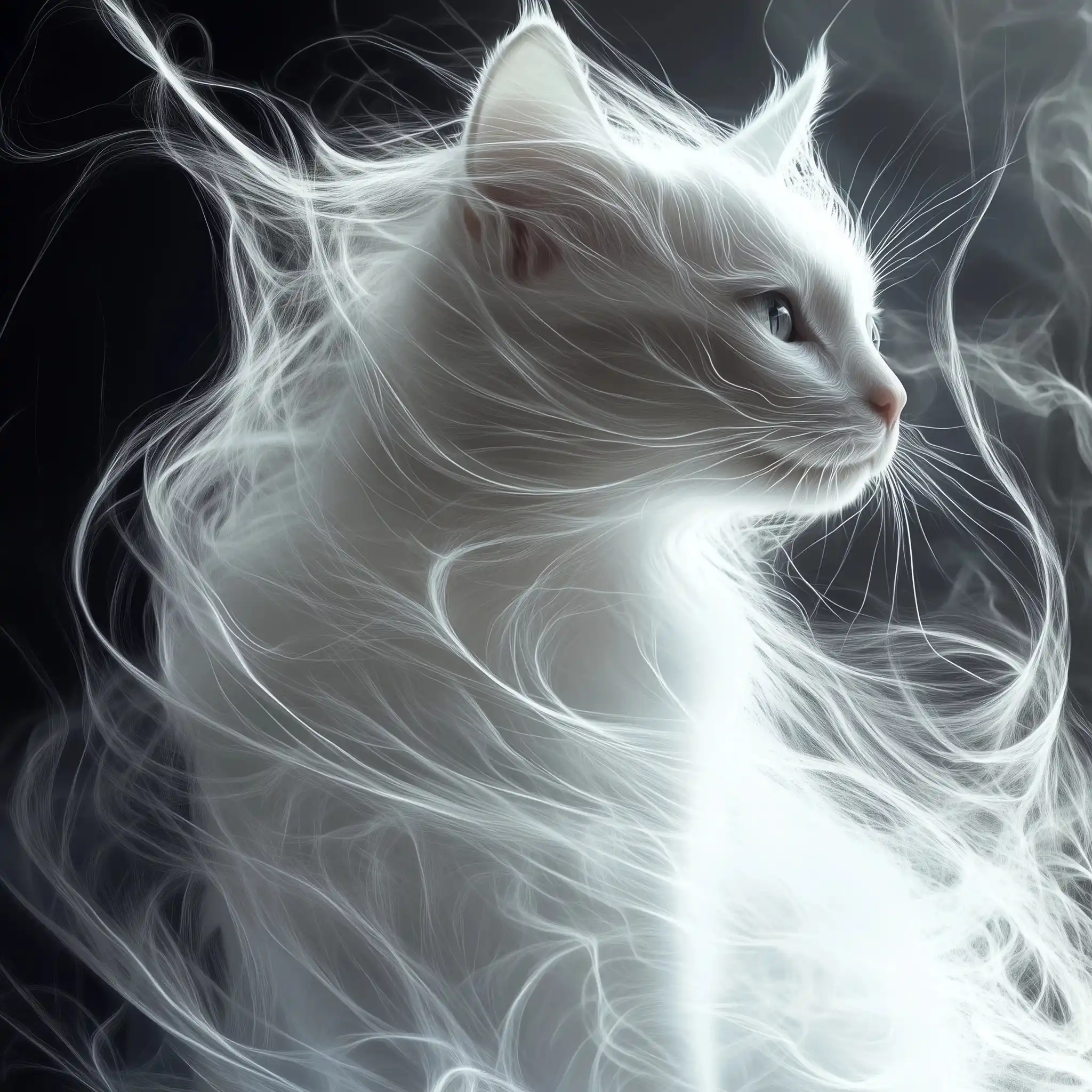 Ethereal Cat with Flowing Fur Midjourney提示词