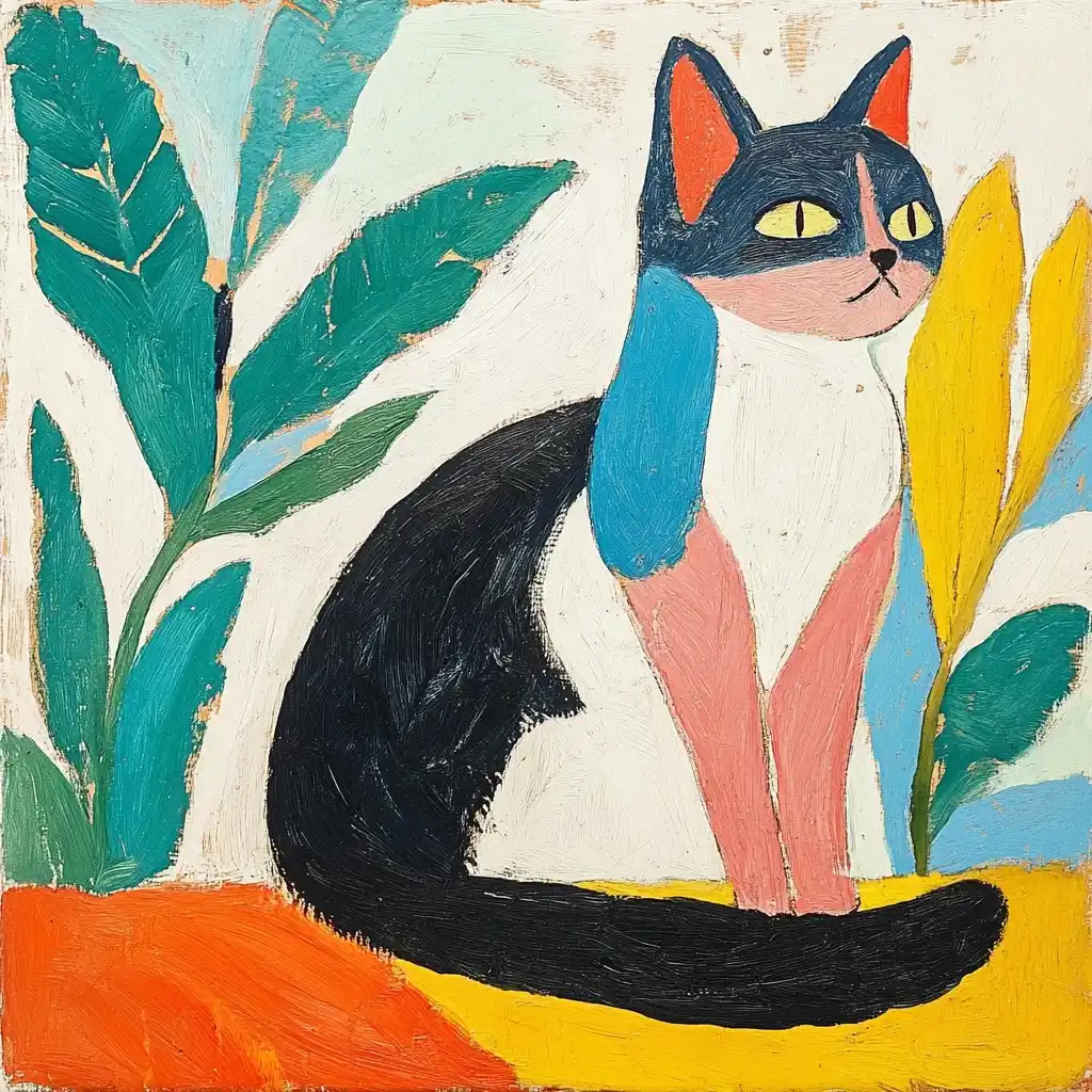Matisse Cat on White Midjourney提示词