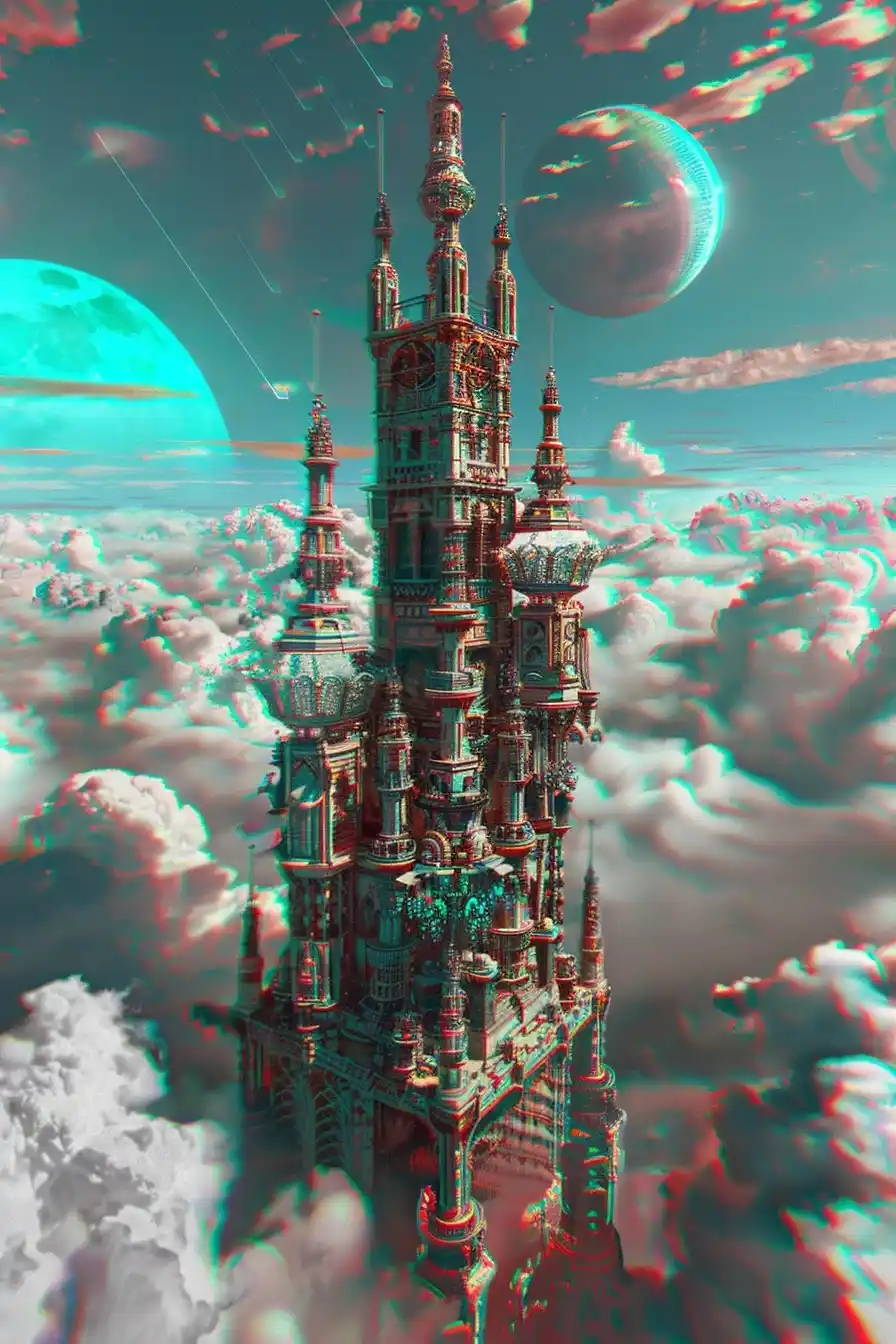 Anaglyphic Steampunk Spire Midjourney提示词