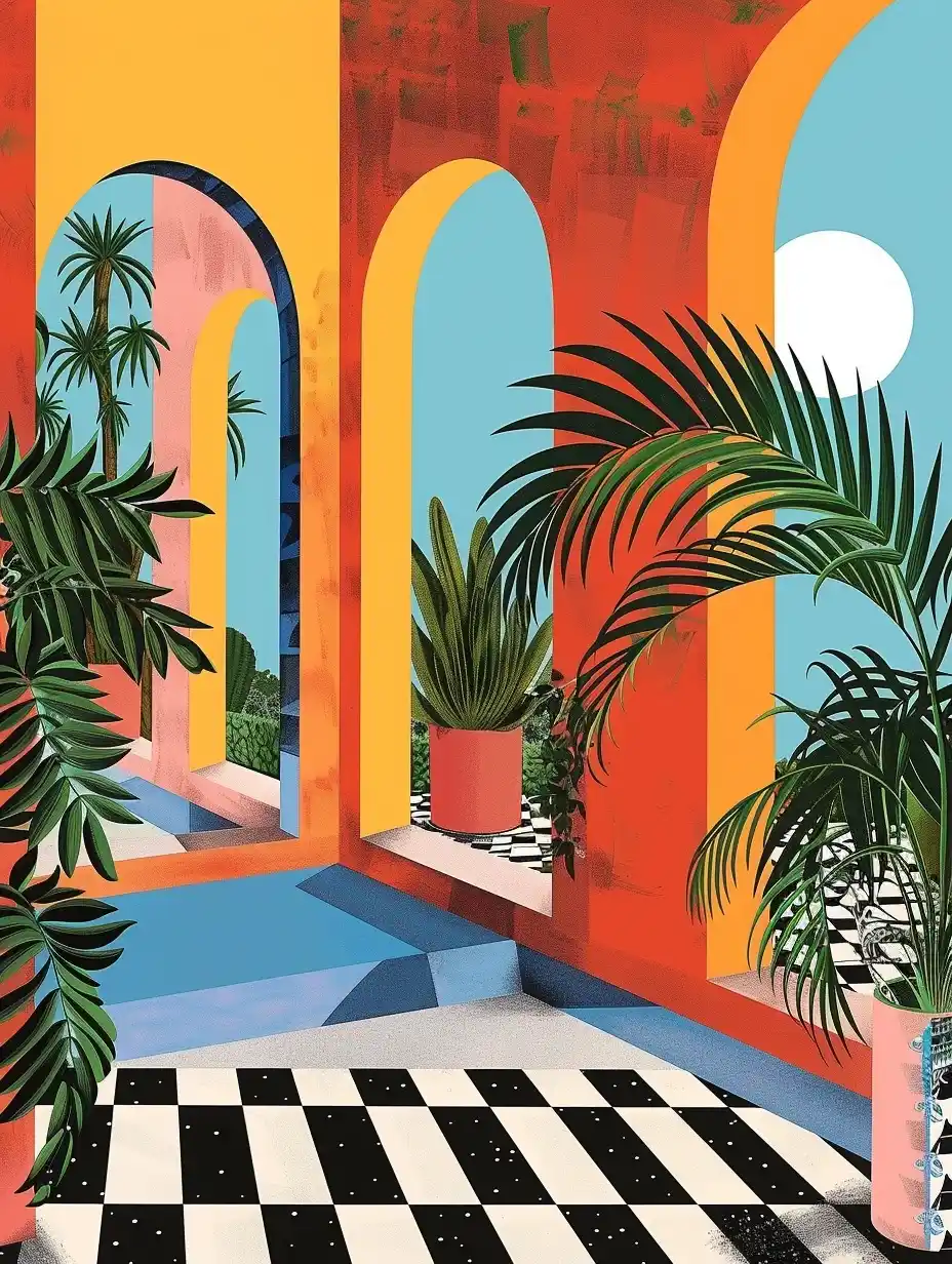 Minimalist Arch Garden Midjourney提示词